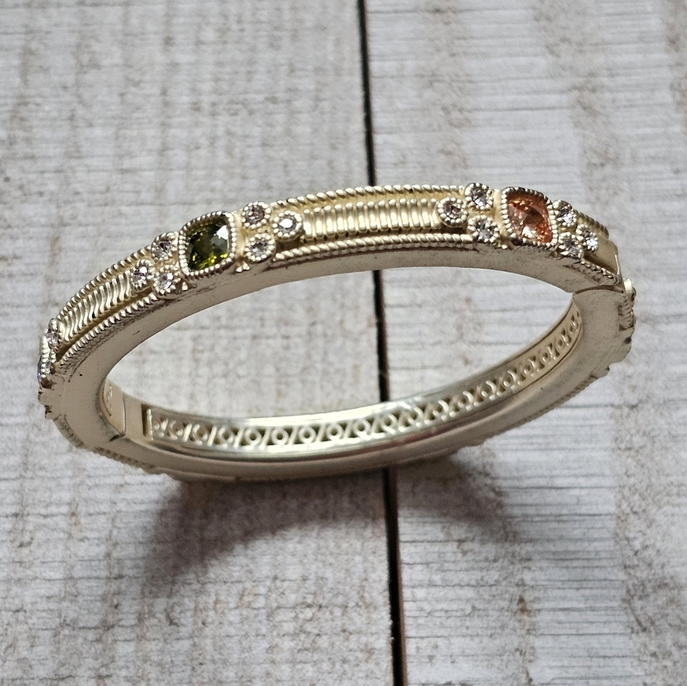 Leslie Jewett 24K Brushed Gold Ribbed Bangle Bracelet. 24k Gold Plate Bracelet.